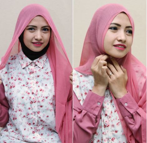 tutorial hijab segiempat warna magenta